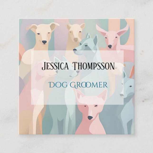 Dog Groomer Minimalist Animal Illustration Square Business Card (Front)