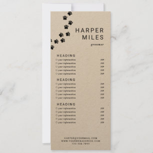 Dog groomer paw path price list  or services card