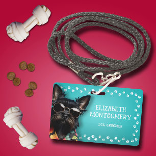 Dog Groomer Paw Print Border  ID Badge