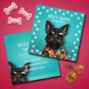 Dog Groomer Paw Print Border  Square Business Card