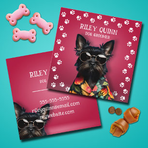 Dog Groomer Paw Print Border Square Business Card