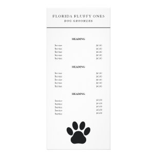 Dog Groomer Paw Print Services Price List Rack Car Rack Card
