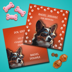Dog Groomer Paw Prints Square Business Card
