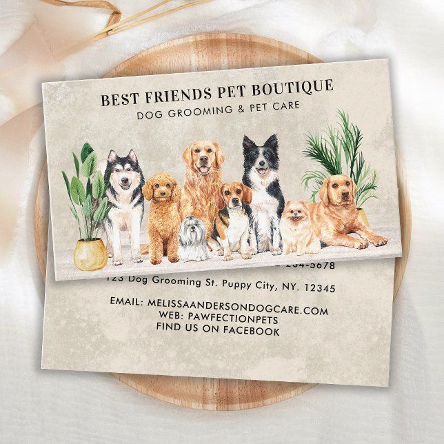 Dog Groomer Pet Care Boho Puppy Dogs Sitter Business Card (Creator Uploaded)