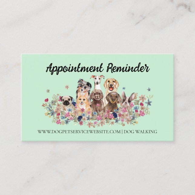 Dog Groomer Pet Green Veterinarian Appointment Business Card (Front)
