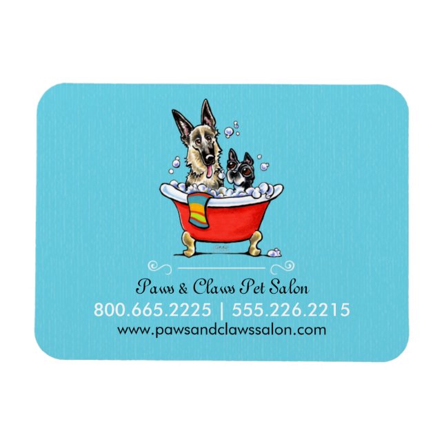 Dog Groomer Pet Salon Fancy Tub Blue Business Magnet (Horizontal)