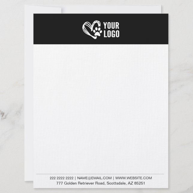 Dog Groomer Pet Walking Minimalist Black & White Custom Letterhead (Front)