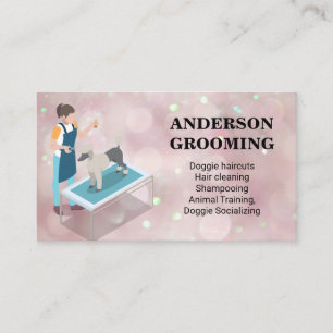 Dog Groomer   Pink Bokeh Business Card