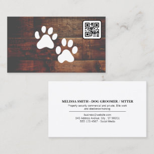 Dog Groomer QR CODE Paws Wood Business Card