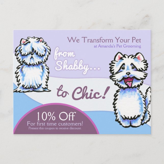 Dog Groomer Shabby Chic Westie Coupon Mailer Postcard (Front)
