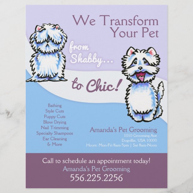 Dog Groomer Shabby Chic Westie Promotional Flyer (Front)