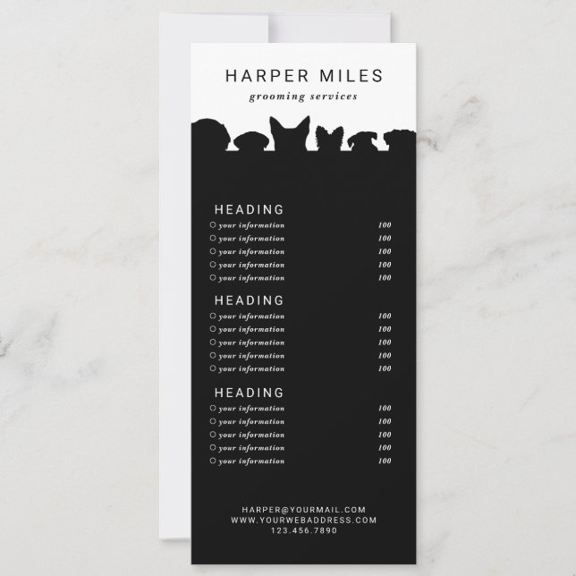 Dog groomer silhouette price list or services card (Front)
