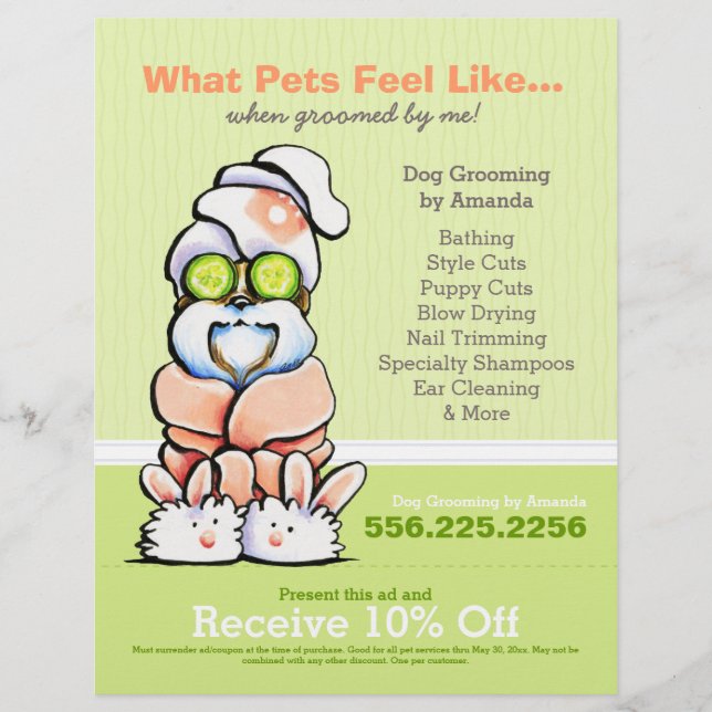 Dog Groomer Spa Shih Tzu Cucumber Coupon Ad Flyer (Front)