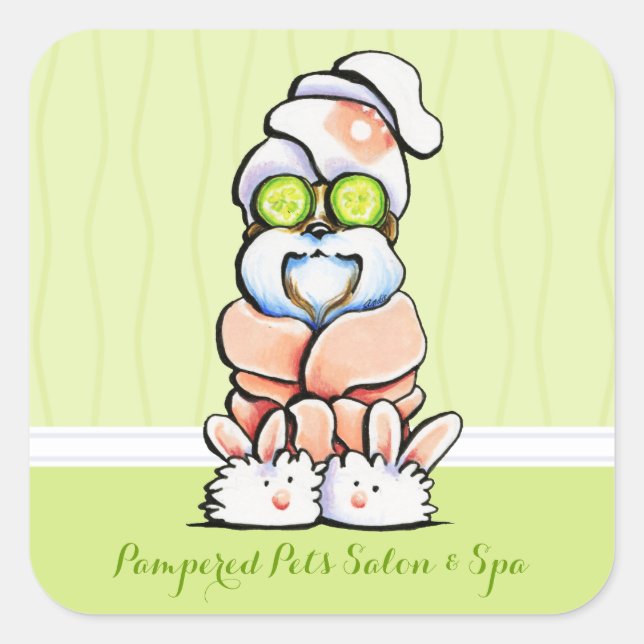 Dog Groomer Spa Shih Tzu Cucumber Marketing Square Sticker (Front)