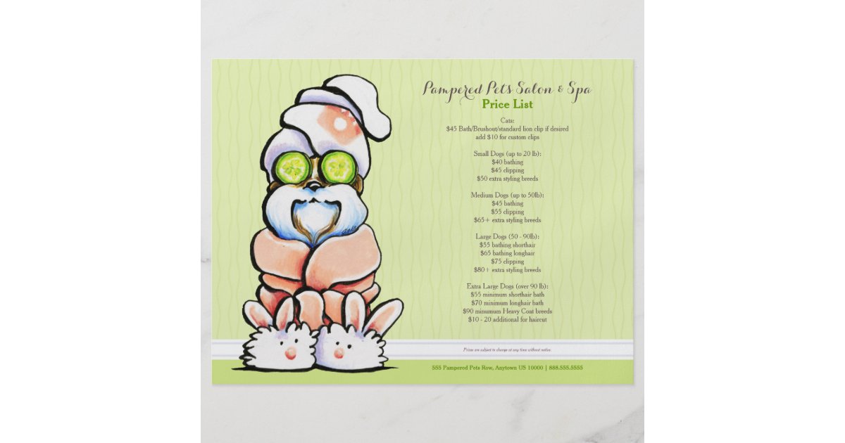 Dog Groomer Spa Shih Tzu Cucumber Price Sheet Zazzle Co Uk