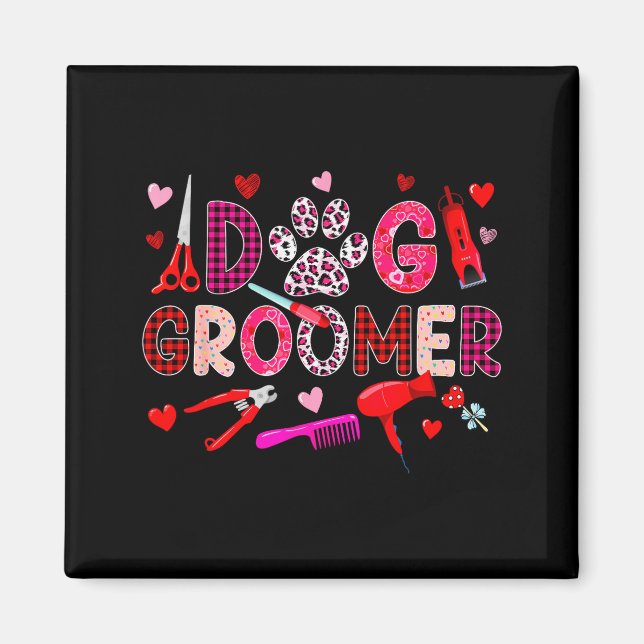 Dog Groomer Tools Valentines Day Leopard Cute Hear Magnet (Front)