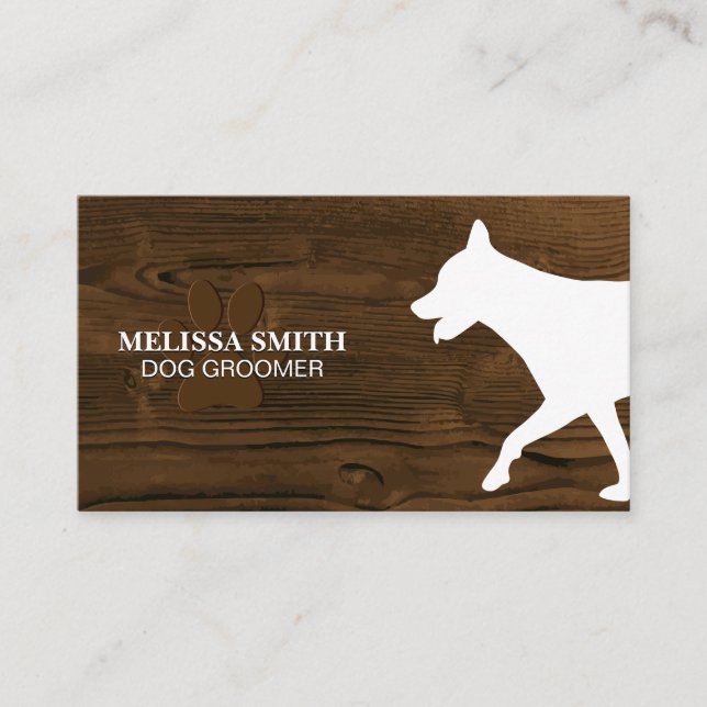 Dog Groomer | Trainer | Animal | Wood Business Card (Front)