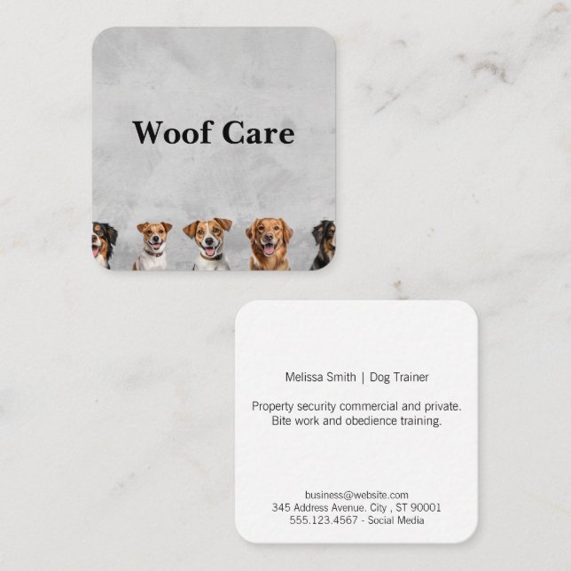 Dog Groomer | Trainer | Dog Breed Square Business Card (Front/Back)