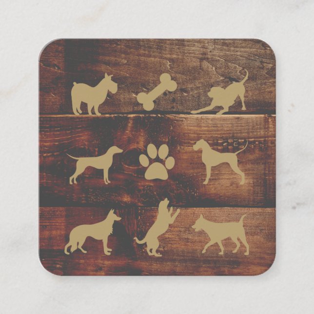 Dog Groomer | Trainer | Icons on Wood Square Business Card (Front)