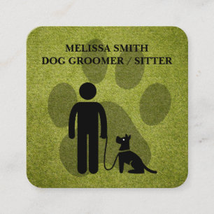 Dog Groomer Trainer Paws Turf Square Business Card
