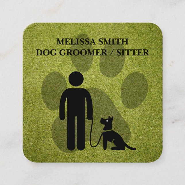 Dog Groomer | Trainer | Paws | Turf Square Business Card (Front)