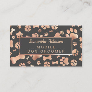 Dog Groomer Walker Rose Gold Paw Print Business Card