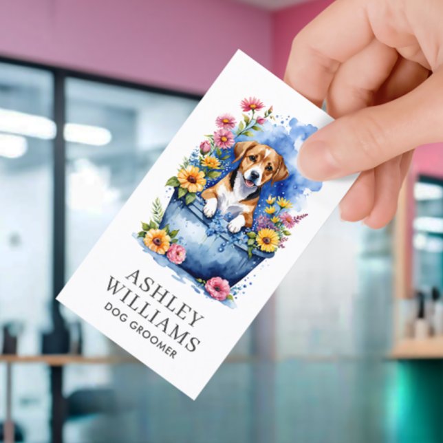 Dog Groomer Watercolor QR Code Business Card (Creator Uploaded)