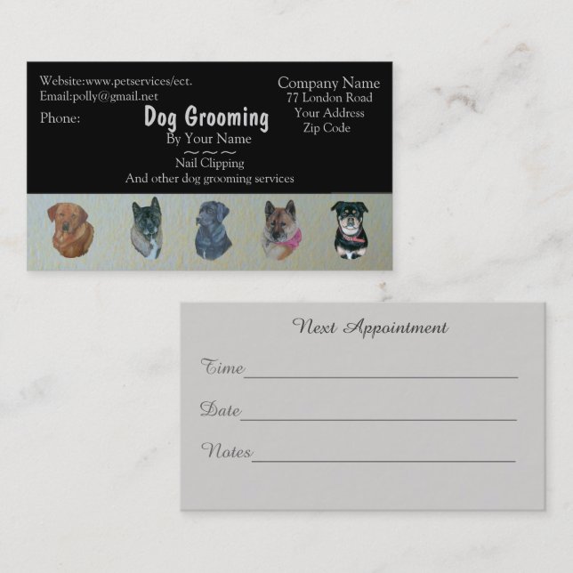 dog Grooming and pet care services appointment Card (Front/Back)