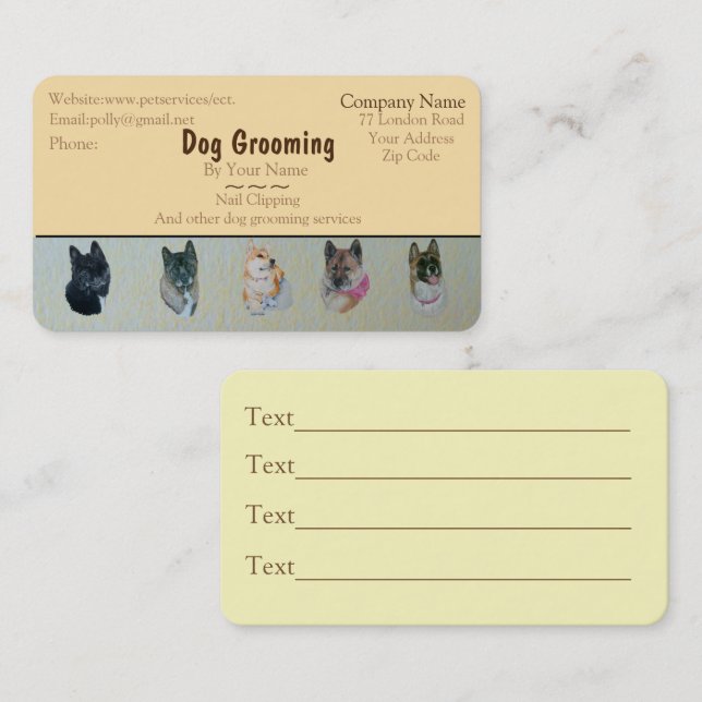 dog Grooming and pet care services Appointment Card (Front/Back)
