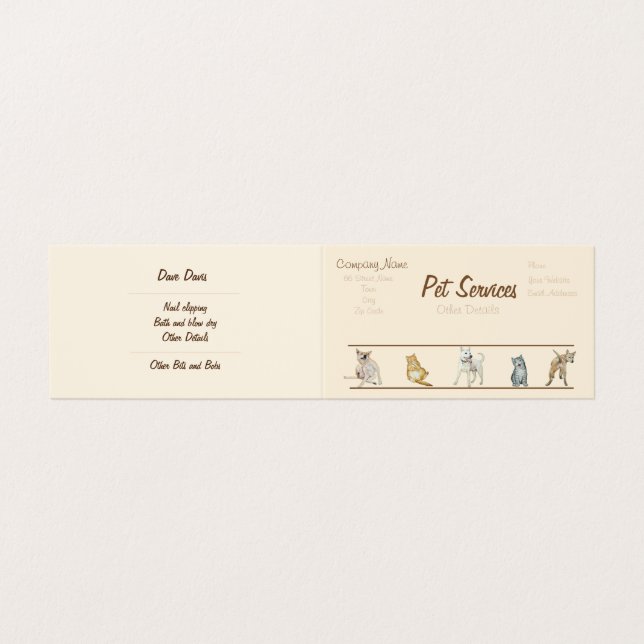 dog Grooming and pet care services Business Card (Outside Unfolded)