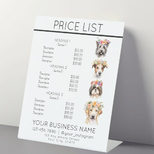Dog grooming bathing cute dogs service price list  pedestal sign