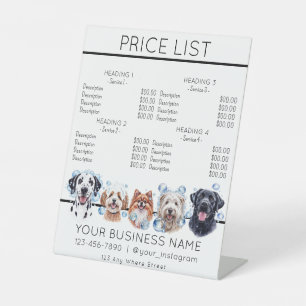Dog grooming bathing cute dogs service price list  pedestal sign