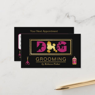 Dog Grooming Black Pink Appointment Card