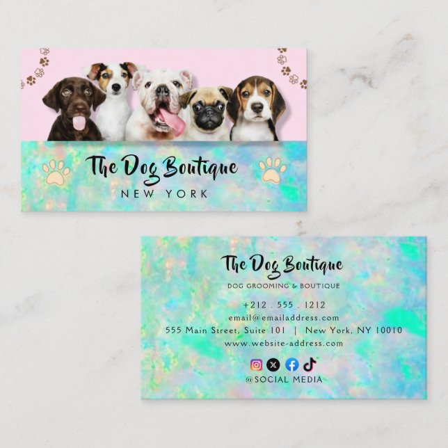 Dog grooming boutique pet sitter cute puppy script business card (Front/Back)