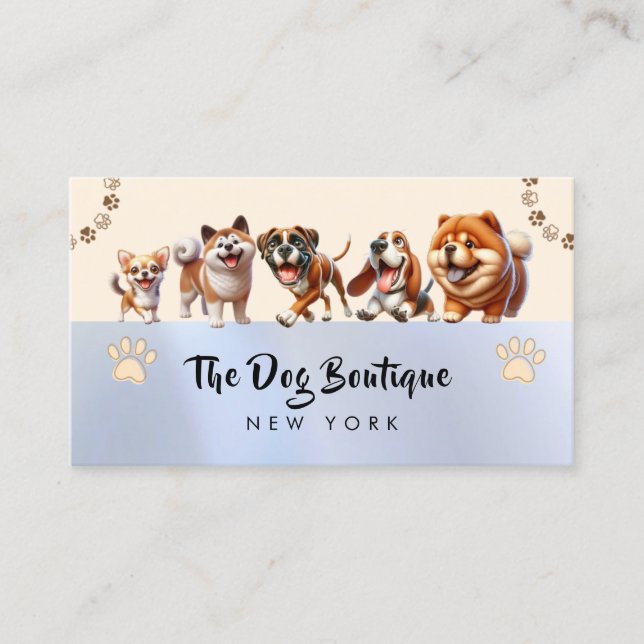 Dog grooming boutique pet sitter cute puppy script business card (Front)