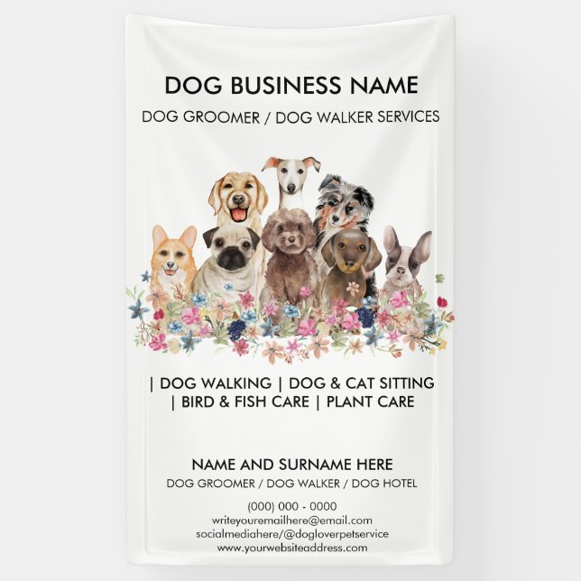 Dog grooming boutique pet sitter walker business banner (Vertical)