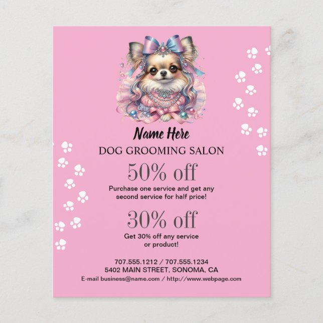 Dog grooming business personalised flyer (Front)