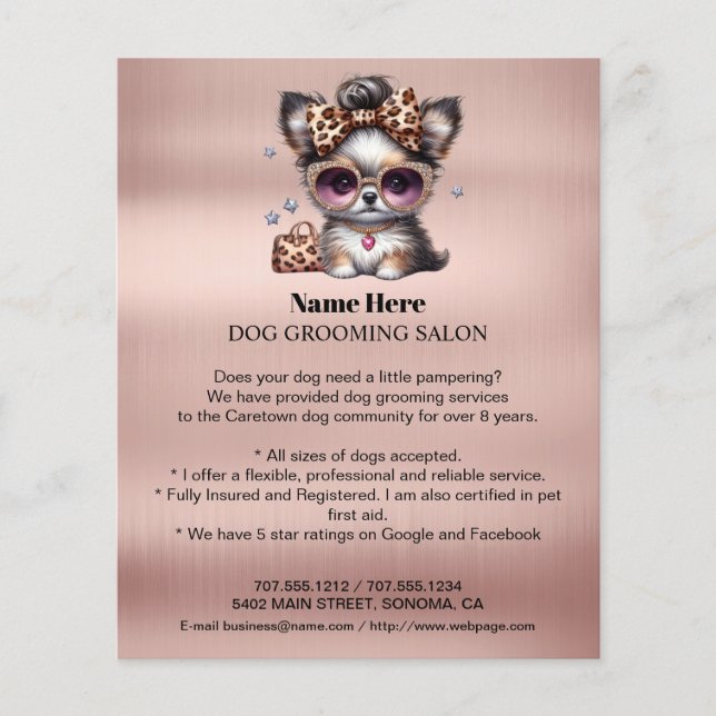 Dog grooming business personalised flyer (Front)