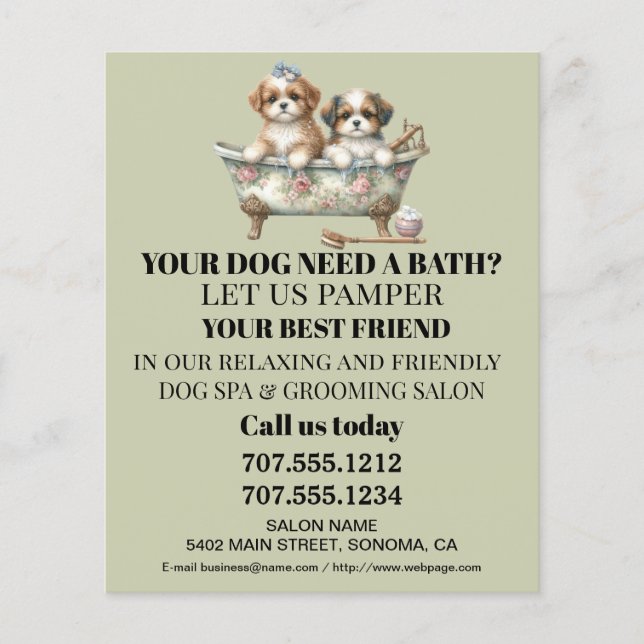 Dog grooming business personalised flyer (Front)