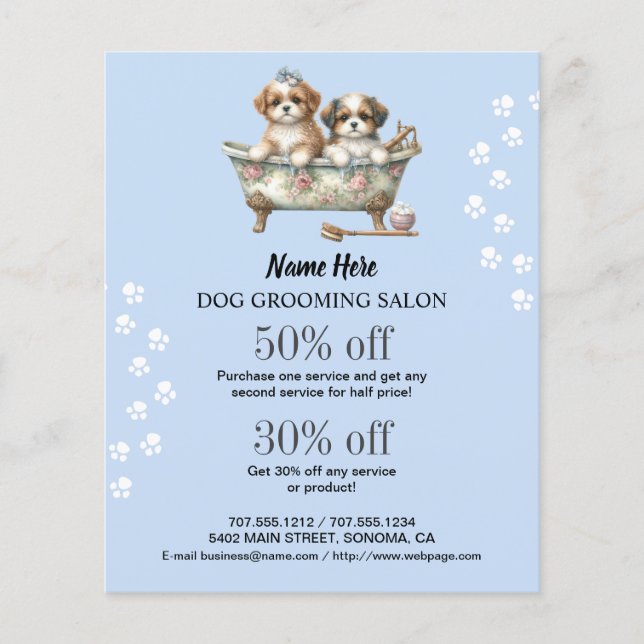 Dog grooming business personalised flyer (Front)