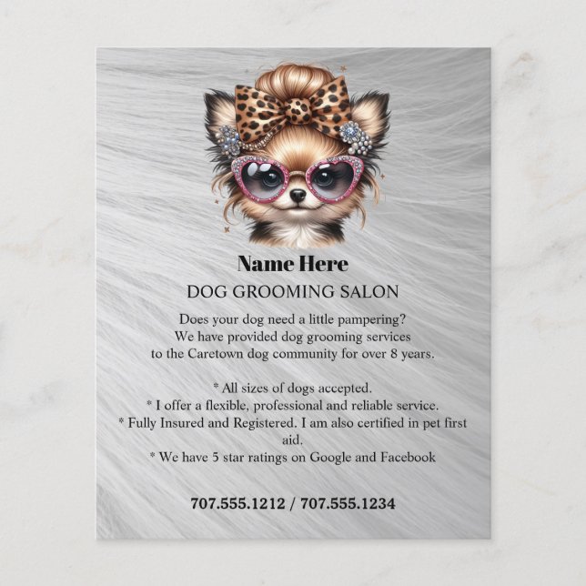 Dog grooming business personalised flyer (Front)