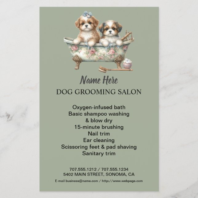 Dog grooming business personalised flyer (Front)