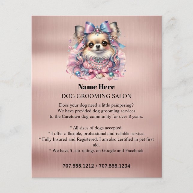 Dog grooming business personalised flyer (Front)