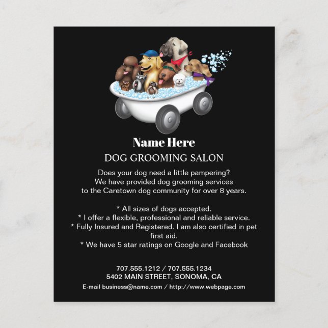 Dog grooming business personalised flyer (Front)