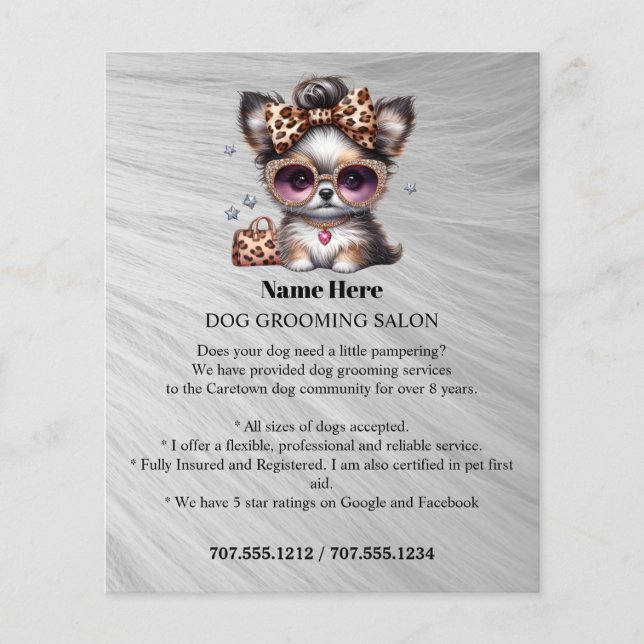 Dog grooming business personalised flyer (Front)