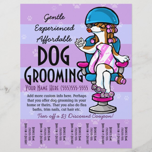 Dog Grooming. Customisable Promotional Tear sheet (Front)