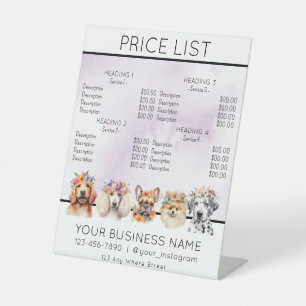 Dog grooming flower watercolor service price list pedestal sign