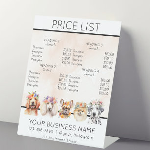 Dog grooming flower watercolor service price list  pedestal sign