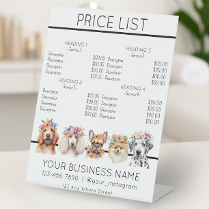 Dog grooming flower watercolor service price list pedestal sign