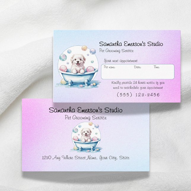 Dog grooming gradiant pink to blue professional appointment card (Creator Uploaded)